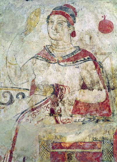 Donna alla sua toilette, dettaglio da una scena funeraria, periodo sannitico, V-IV secolo a.C. da Etruscan